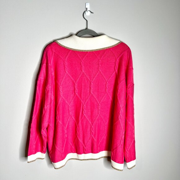 Talbots Pink Gold Lattice Cable Johnny Collar Sweater Preppy Old Money Sz 3XP - Picture 6 of 6